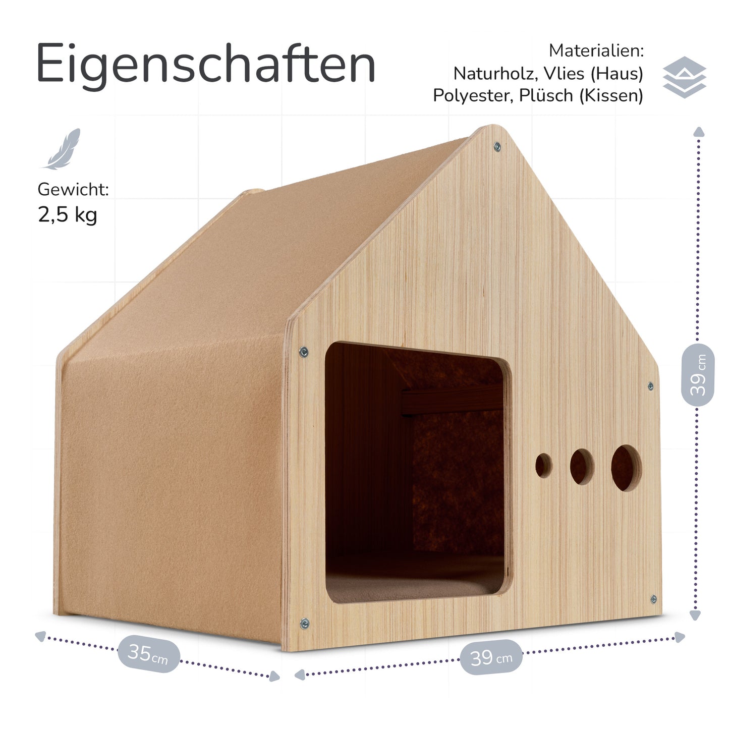 ROODZ 2-in-1 Kratz- & Loungehöhle Scratchlounge – Kuschelhöhle für Katzen aus Echtholz mit hochwertiger Kratzvliesverkleidung - Roodz