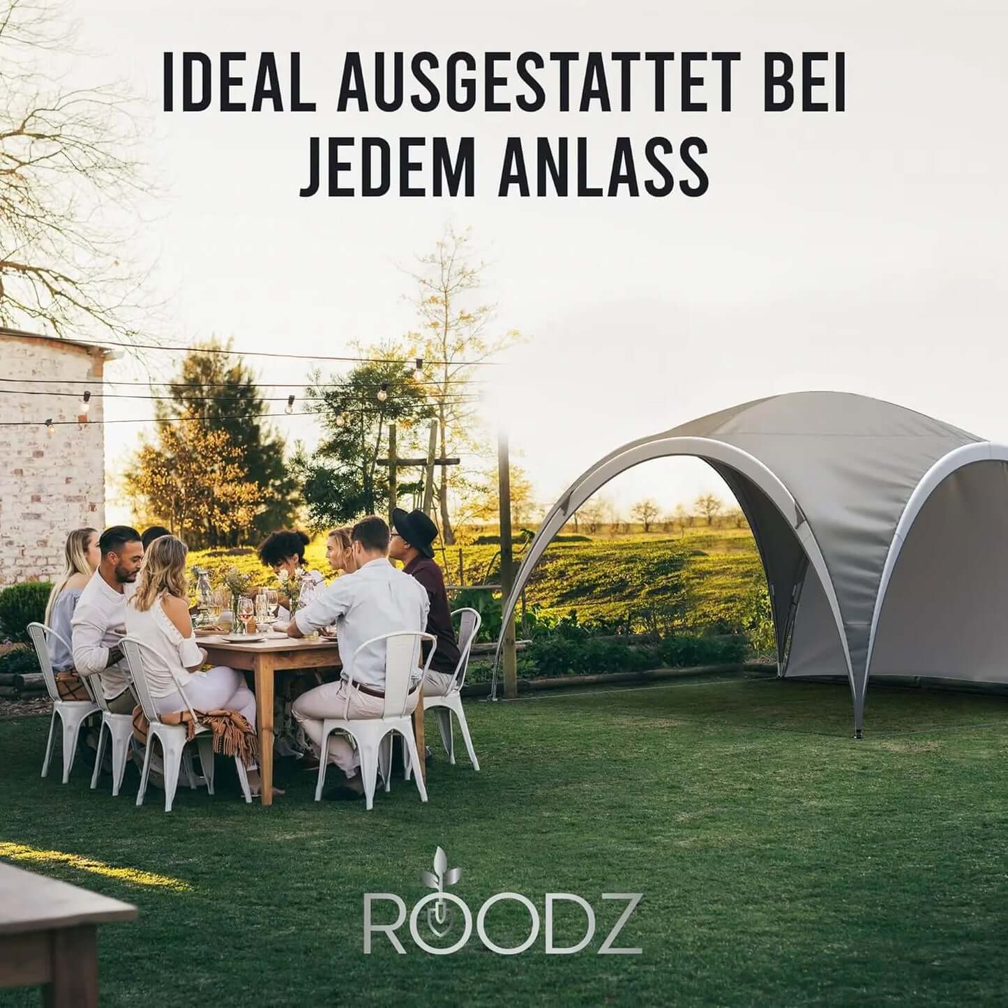 ROODZ Pavillon 3,20x3,20m, 2,20 Höhe, Hochwertig, mit Seitenteil - Roodz