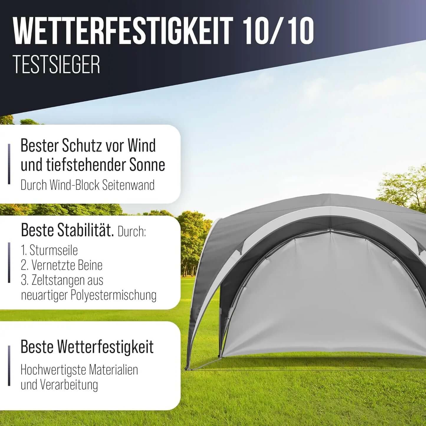 camping pavillon mit seitenwänden ROODZ Pavillon 3,20x3,20m, 2,20 Höhe, Hochwertig, mit Seitenteil